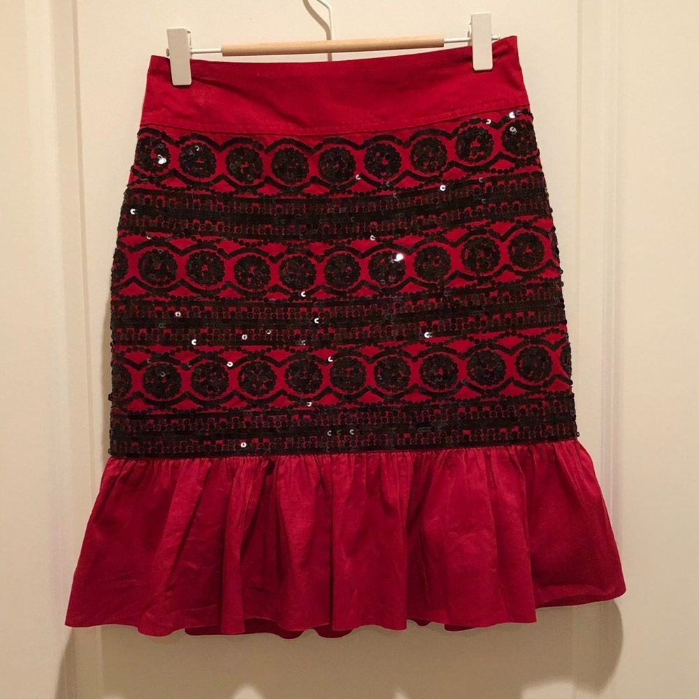 NEVER WORN Anthropologie Sequin Mini Skirt with Ruffle bottom